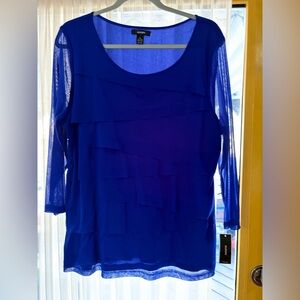 Alfani Women's Cobalt Blue Layered Mesh Long Sleeve Top
